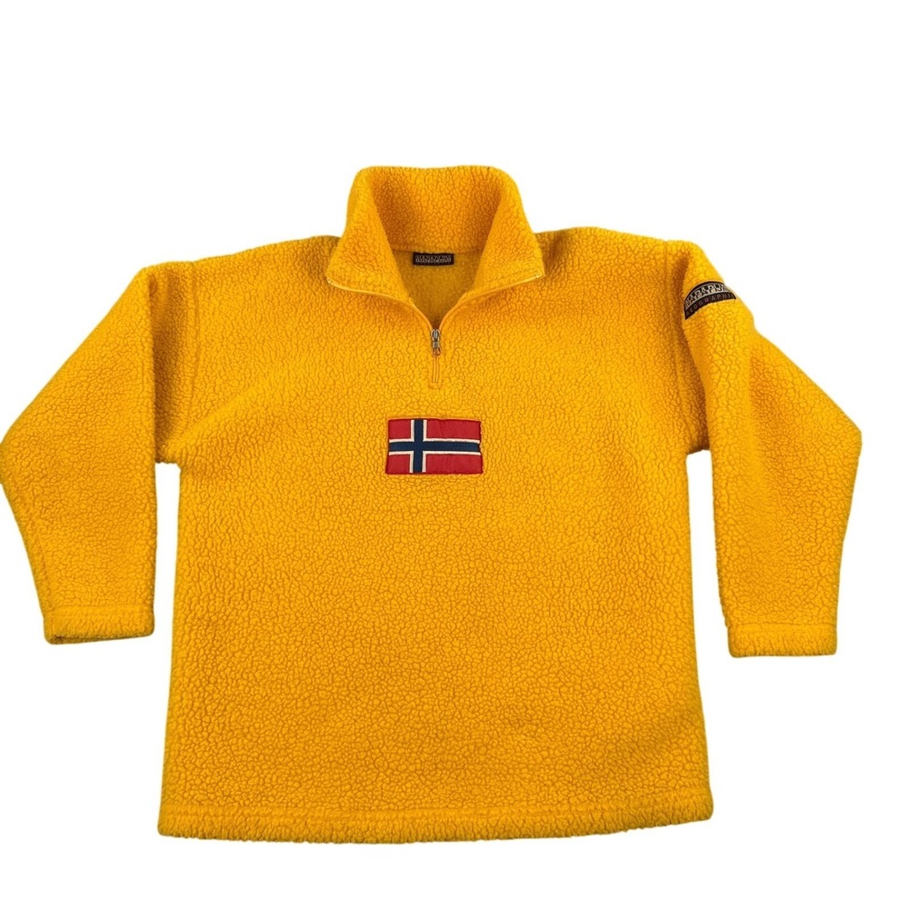 Vintage Napapijri Geographic Jacket Mens Small Sherpa Fleece Pullover 1/4 Zip - Picture 4 of 10